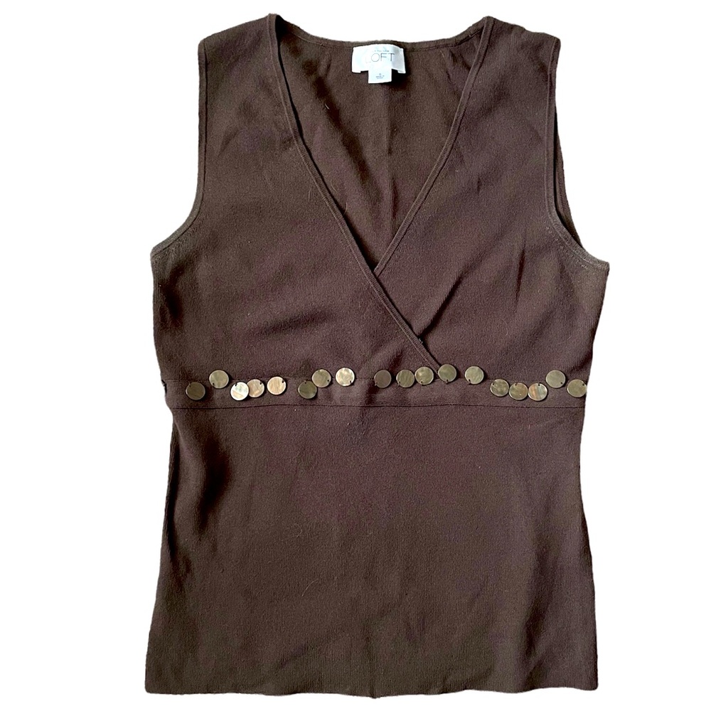 Ann Taylor Loft Brown Sleeveless V-NeckTop w/ Accents